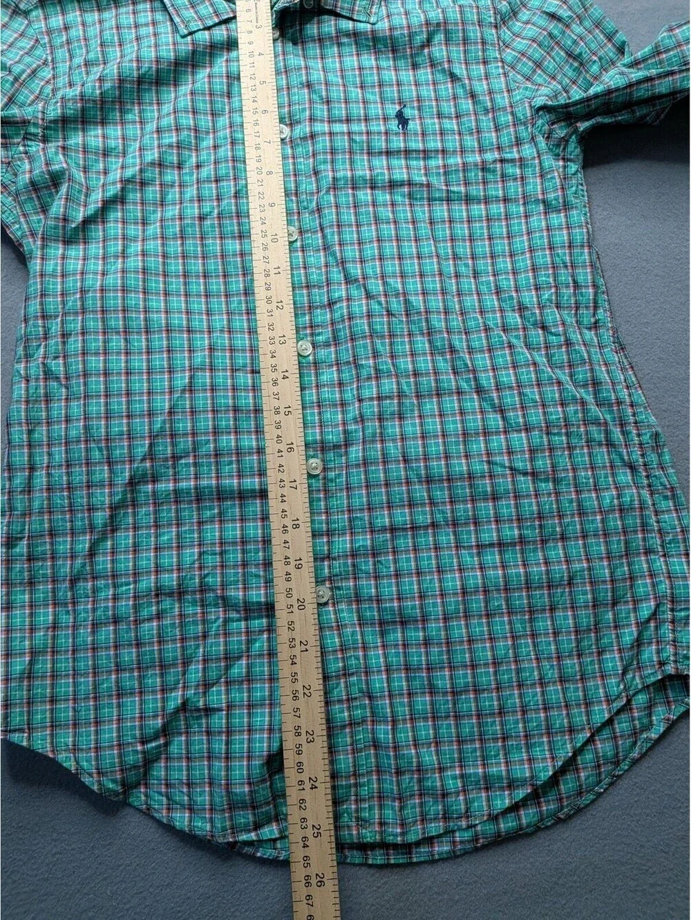 Ralph Lauren Shirt Boys 14-16 Green Plaid Button Front Long Sleeve Custom Fit